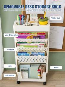 1入組帶輪子的流動式學生書架,桌面整理盒,收納盒,書櫃 - 白色 - 查看 3