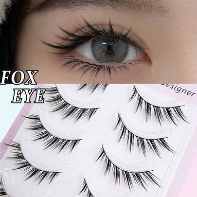 Asiteo 5对卡通猫眼狐狸眼仿貂毛假睫毛，性感睫毛嫁接妆容