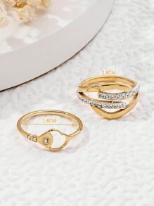 2 Chiếc Inox Thời Trang Trái Tim Đính Kim Cương Bộ Nhẫn Nữ Dành Cho Nữ Hàng Ngày Phù Hợp Sử Dụng Ngày Lễ Trang Sức - Nhẫn kim cương tình yêu - Xem 2