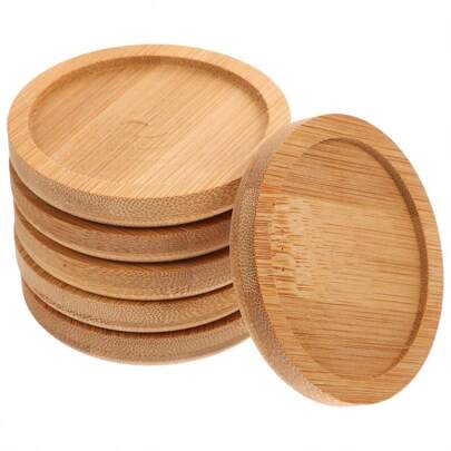 Round Bamboo Coaster1/ 4pcs Teacup Coasters Saucer Shaped Drink Coaster Plant Trays Tabletop Planters Protector Mini Dish For Kitchen Drinks Beverages Beer Coffee Glasses