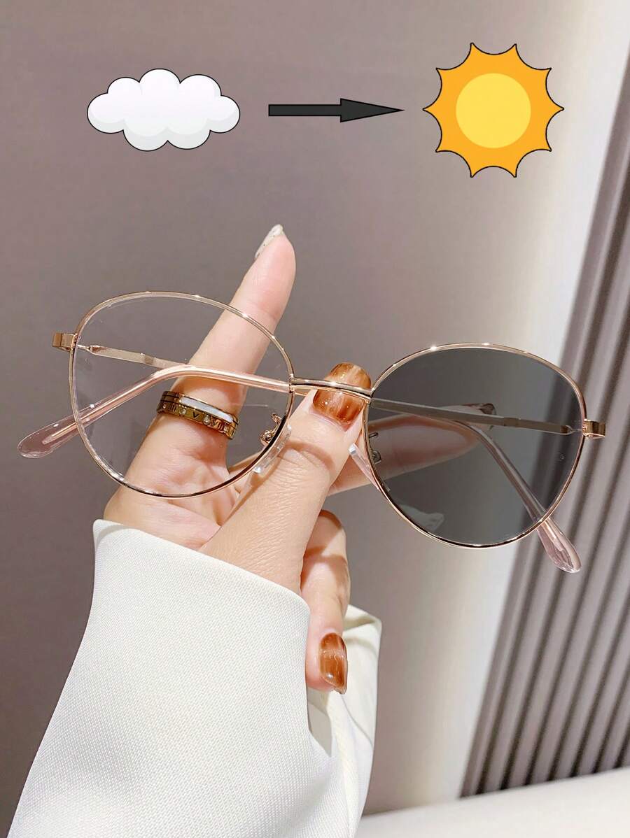 Vintage Cat Eye Frame Metal Photochromic Sunglasses For Women, Classic Style Decoration For Outdoor Travel, Beach Vacation Sun Uv Protection Eyewear Sunglasses Beach Sun Glasses Beach Accessories For Women Sun Glasses Sunglasses Shades Fashionable Shade Elegant Outfit Family Outings Travel Vacation Holiday - Nhiều màu - Xem 1