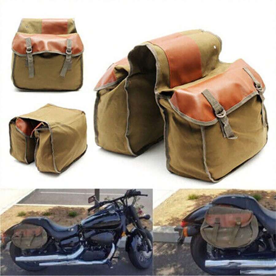 Motorcycle Saddle Bags Throw Over Panniers Travel Expandable Saddlebag Storage - Brown - View 1