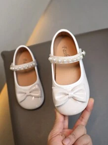 Scarpe Per Ragazze Della Nuova Collezione Primavera 2024 Con Design Di Perle E Fiocco, Suola Morbida E Antiscivolo, Scarpe Piatte Principessa Per Bambini