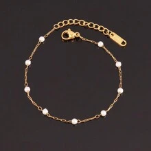 Stainless Steel White Faux Pearl Bracelet For Women Fashion Simple Faux Pearl Beads Chain Bracelets Jewelry - Pearl - View 10