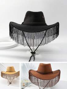 波西米亚风 1 件装女式流苏西部牛仔帽，户外防晒，适合狂欢装扮、节日、舞蹈表演牛仔帽女牛仔帽万圣节 - 流蘇 - 查看 1