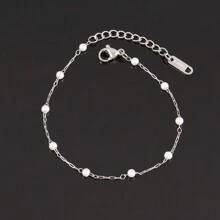 Stainless Steel White Faux Pearl Bracelet For Women Fashion Simple Faux Pearl Beads Chain Bracelets Jewelry - Pearl - View 14