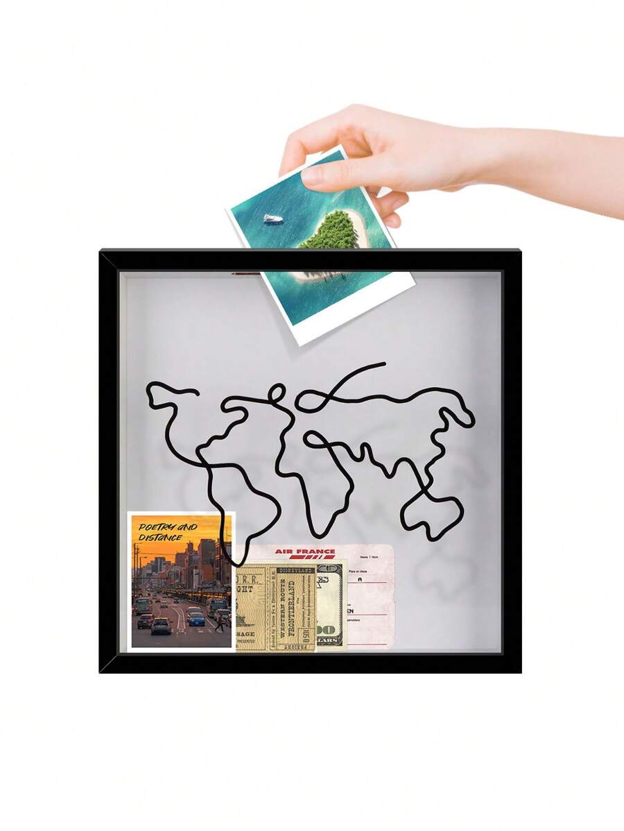 1pc Black 6/8/12 Inch Adventure Archive Box, Travel Shadow Box With