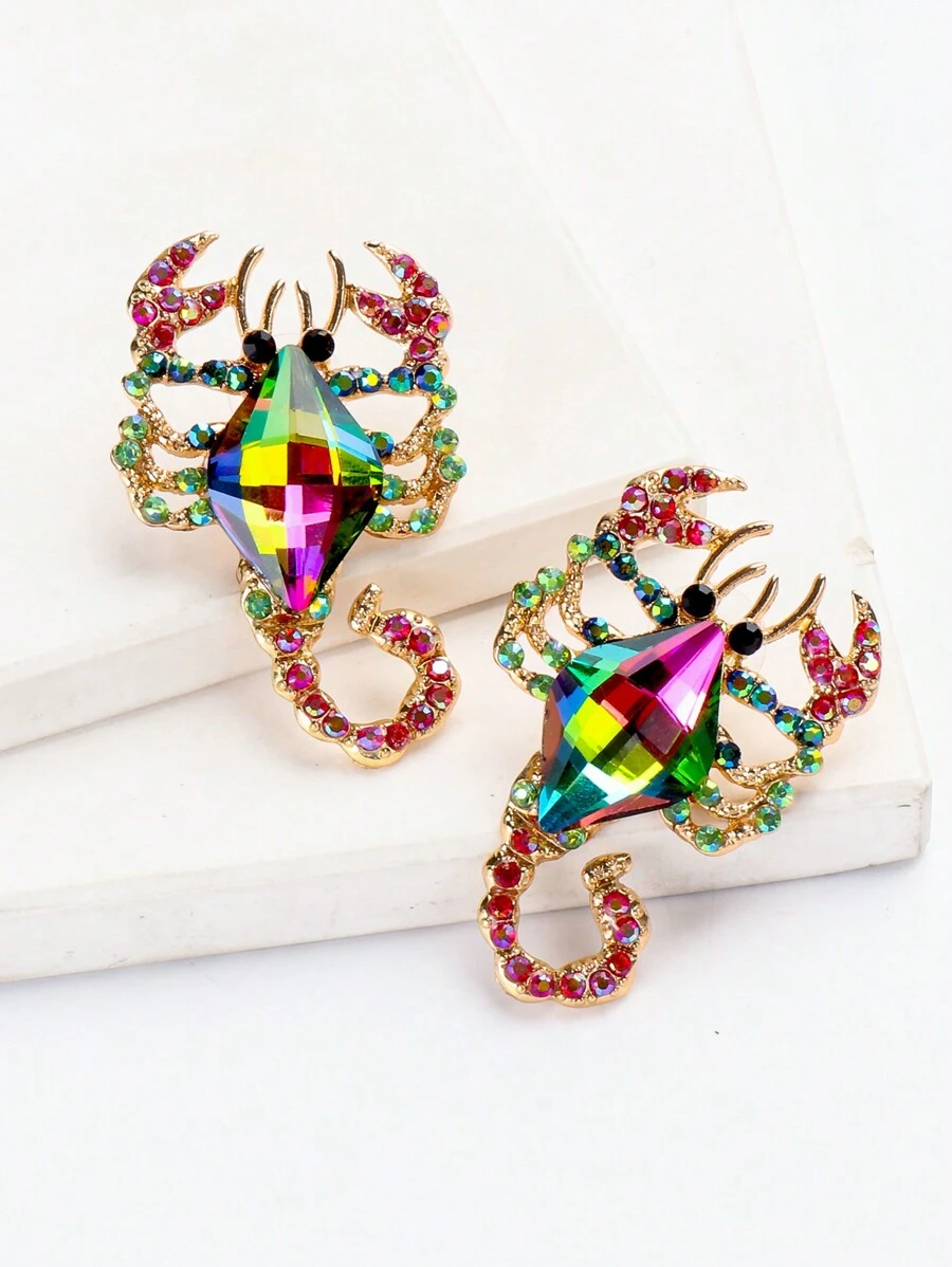 juran 1 par de pendientes con cristales de animales, pendientes con cristales de escorpión insecto extravagantes, joyería para mujeres - vistoso - Ver 1
