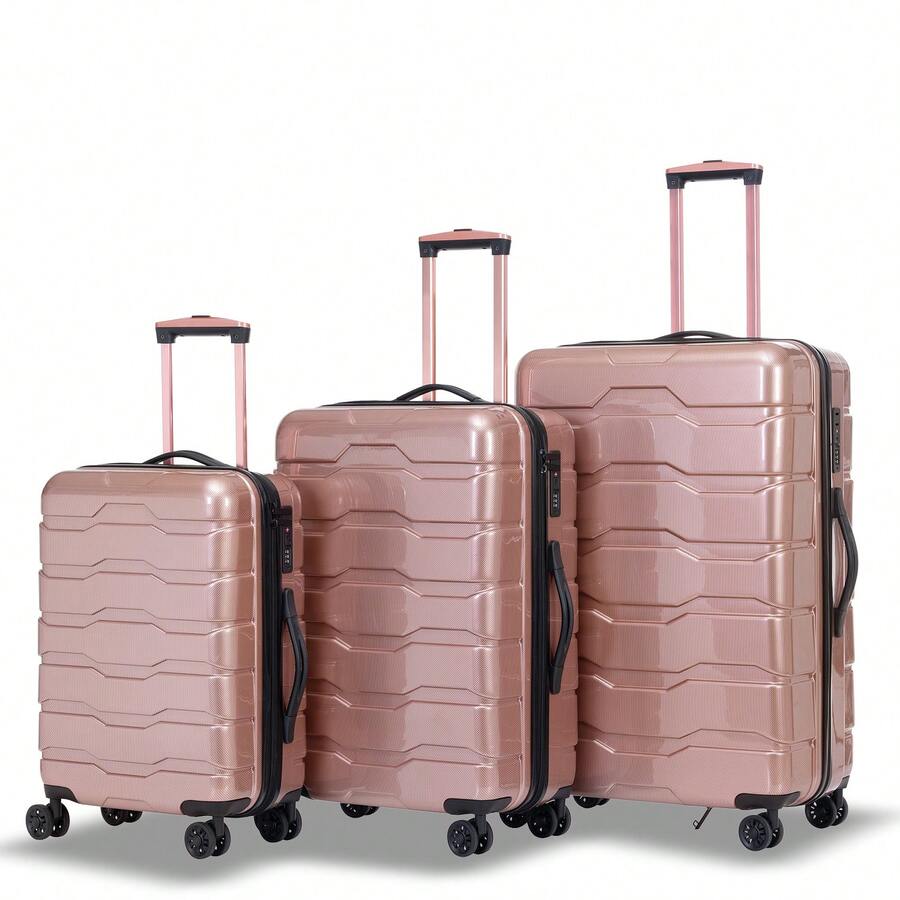 Merax Luggage Sets ABS+PC Hardshell 3pcs Luggage Hardside Lightweight Durable Suitcase Sets Spinner Wheels Suitcase With TSA Lock (20/24/28) Travel Suitcase Suitcases Suit Case Travel Luggage Carry On - 玫瑰金色 - 查看 1