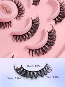 Asiteo 7 对 D 卷全条假睫毛仿貂皮睫毛，自然蓬松睫毛延长妆 - 交叉款 - 查看 4