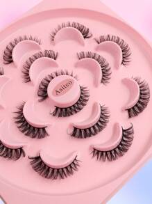 Asiteo 7 对 D 卷全条假睫毛仿貂皮睫毛，自然蓬松睫毛延长妆 - 交叉款 - 查看 6