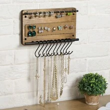 MyGift Wall Jewelry Organizer Hanger, Small 10 Hooks Wood And Black Metal Holder For Hanging Necklace, Earring, Bracelet - Brown - View 4
