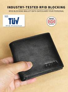 男士真皮 RFID 屏蔽钱包 复古双折短款多功能 ID 信用卡夹 带 2 个 ID 钱包 送给男士的礼物 钱包 钱包 男士钱包 真皮 - 黑色 - 查看 2