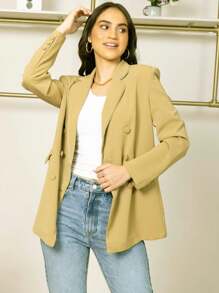 Blazer de cuello esmoquin con botón ropa de trabajo - Verde Oliva - Ver 6