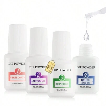 Bộ dung dịch nhúng bột: 4 chai 10ml, bộ dụng cụ thiết yếu cho hệ thống nhúng móng, dung dịch nền và chất kích hoạt, lớp phủ bảo vệ, bộ dụng cụ nhúng móng không cần sấy khô.