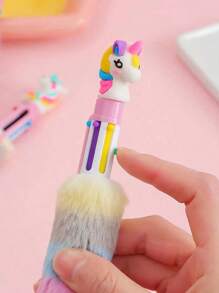 1pc Cartoon Unicorn Plush Ballpoint Pen, With 6 Colorful Ink & Random Color(Style Random),Crayons,Gabby,Girls Toys,Unicorn Stuff,Crayons Colored,Back To School