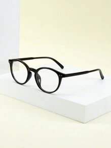 1pc Neutral Vintage Small Round Frame With Rivet Design & Plain Lens Glasses, Perfect For Photo Shoots Clear Glasses Accessories - Clear - View 3
