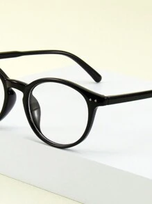 1pc Neutral Vintage Small Round Frame With Rivet Design & Plain Lens Glasses, Perfect For Photo Shoots Clear Glasses Accessories - Clear - View 5