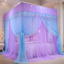 公主风格蚊帐套装，每天醒来像公主一样，多种尺寸可供选择 - 雙層藍紫 - 查看 6