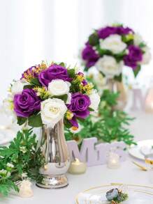 1PC Wedding Table Center Decoration Fake Flower Ball Arrangement Bouquet,15 Heads Roses Flower Aisle Flower ,Centerpiece Flower Rack For Parties Valentine's Day Home Decor - Multicolor - View 12