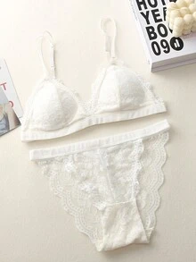 4 件套女士性感法式蕾丝文胸和内裤套装无线 - 彩色 - 查看 2