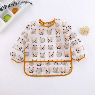 1pc Baby Bib, Waterproof Feeding Apron, Cartoon Reverse Wear Bib, INS Style, Suitable For 0-3 Years Old Boys & Girls, Cute & Durable Cartoon Animal Waterproof Bib