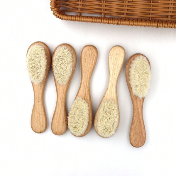 Conjunto de cepillo para el cabello de bebé, suave cepillo de punto y cepillo de masaje de madera para bañarse y arreglarse