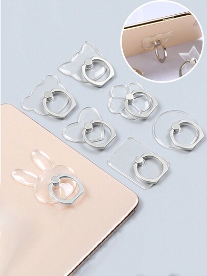 1pc Cartoon Butterfly & Heart Shaped Transparent Phone Ring Holder, Multifunctional Stand For Slouchy Desktop Mount, Unisex Compatible With IPhone, Android Phone, Gift For Birthday, Family, Friends Finger Ring Holder, Phone Grip, Phone Accessories