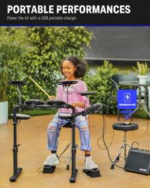 Donner Electric Drum Set For Beginner Electric Drums With 4 Quiet Mesh Drum Pads, 2 Switch Pedal, Portable And Solid Drum Set With Type-C Charging, 68+ Sounds, 10 Demo Songs, Throne, Headphones, Sticks, Melodics Lessons DED-70 DED-80 DED-200 - DED-70 (KIDS) - View 8