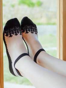 4對短筒網眼水草圖案襪子，純色，夏季薄款透氣