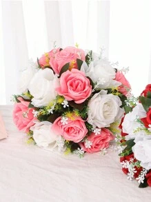 1PC Wedding Table Center Decoration Fake Flower Ball Arrangement Bouquet,15 Heads Roses Flower Aisle Flower ,Centerpiece Flower Rack For Parties Valentine's Day Home Decor - Multicolor - View 10