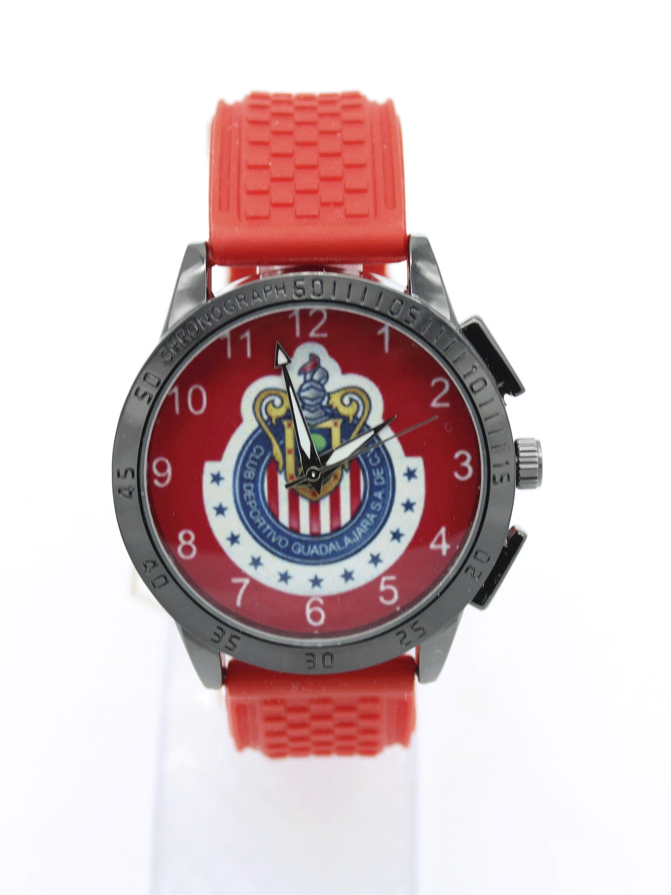 Reloj Caballero Chivas Guadalajara Futbol Soccer Deportivo Caucho  Cuarzo - Negro - Ver 1