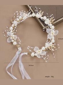 1 pieza Diadema elegante de mujer con decoración de perlas falsas y flores, accesorio de cabello versátil y de moda para uso diario, tiara, accesorios de cabello con perlas, para boda y regalos de damas de honor