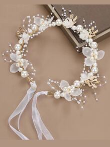 1 pieza Diadema elegante de mujer con decoración de perlas falsas y flores, accesorio de cabello versátil y de moda para uso diario, tiara, accesorios de cabello con perlas, para boda y regalos de damas de honor