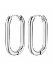 1套/2入商務風格不銹鋼橢圓形極簡耳環,適合女士日常佩戴、上下班或作為禮物 - style1-JM553/554 - 查看 6