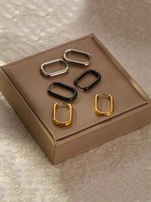 1套/2入商務風格不銹鋼橢圓形極簡耳環,適合女士日常佩戴、上下班或作為禮物 - style1-JM553/554 - 查看 1