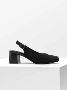 Women's Square Toe Chunky Heels Pumps Comfortable Slingback Knitted Closed Toe Fashionable Elegant Holiday Work Dress Shoes - 黑色 - 查看 5