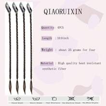 18.9 Inches 4pcs Braided Clip-In Hair Extensions For Baby Girls, Featuring Front Bangs And Side-Swept Bangs, Long Braids, Soft & Natural Synthetic Hair, Suitable For Women Daily Wear - Black Brown - View 3