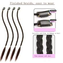18.9 Inches 4pcs Braided Clip-In Hair Extensions For Baby Girls, Featuring Front Bangs And Side-Swept Bangs, Long Braids, Soft & Natural Synthetic Hair, Suitable For Women Daily Wear - Black Brown - View 4