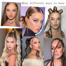 18.9 Inches 4pcs Braided Clip-In Hair Extensions For Baby Girls, Featuring Front Bangs And Side-Swept Bangs, Long Braids, Soft & Natural Synthetic Hair, Suitable For Women Daily Wear - Black Brown - View 5