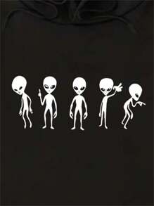 Hombres Sudadera con estampado de extraterrestre - Negro - Ver 10