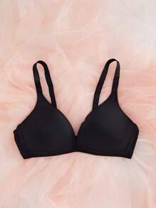 1 件 V 型女士舒适无钢圈软杯纯色内衣文胸、内衣 - 黑色 - 查看 3