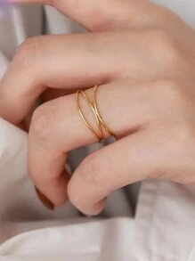 Stainless Steel Three Layers Intertwined Lines Ring With 18k Gold Plating - round - View 8