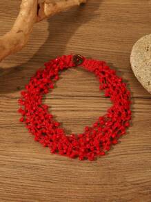 1pc Bohemian Classic Style Multilayered & Minimalist Handmade Crystal Beaded Hook & Eye Closure Women's Necklace