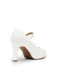 Women's High Heels Mary Jane Pumps Round Close Toe Elegant Classic Comfortable Low Platform Office Work Dress Shoes - trắng - Xem 9