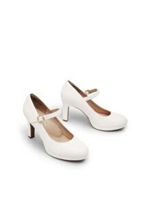 Women's High Heels Mary Jane Pumps Round Close Toe Elegant Classic Comfortable Low Platform Office Work Dress Shoes - trắng - Xem 10