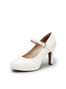 Women's High Heels Mary Jane Pumps Round Close Toe Elegant Classic Comfortable Low Platform Office Work Dress Shoes - trắng - Xem 5
