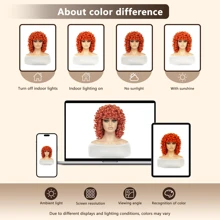 DZfirst 16-Inch Orange Curly Wig With Bangs, Heat Resistant Synthetic Fiber Wig, Suitable For Halloween And Christmas Costume Play - Orange - View 8