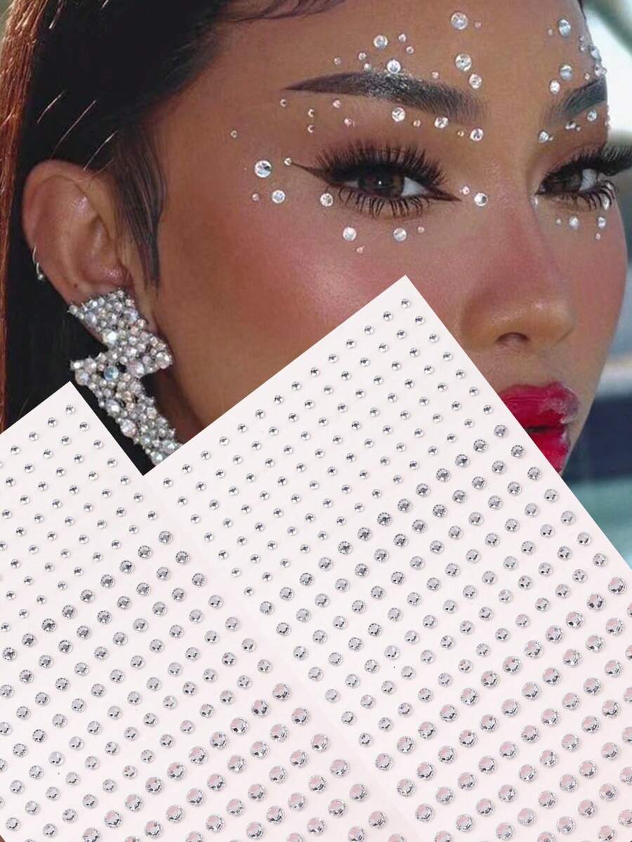 STARTTOOS 2颗闪亮透明自粘半圆珍珠珠子 Y2K 风格面部装饰贴,DIY 音乐节、情人节派对面部饰品 - 白色 - 查看 1