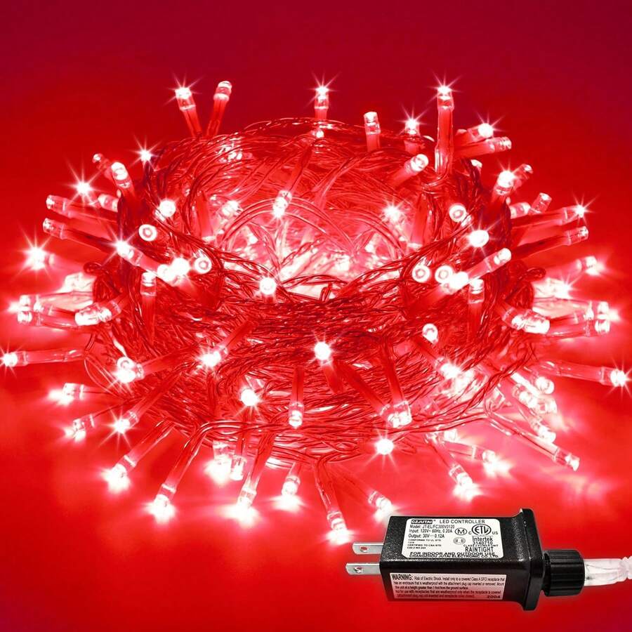 JMEXSUSS Red Halloween Decor String Lights Outdoor Indoor, 66ft 200 LED Red Christmas Lights Clear Wire, 8 Modes Halloween Twinkle Fairy Light Plug In For Tree Room Party Decorations - Red - View 1